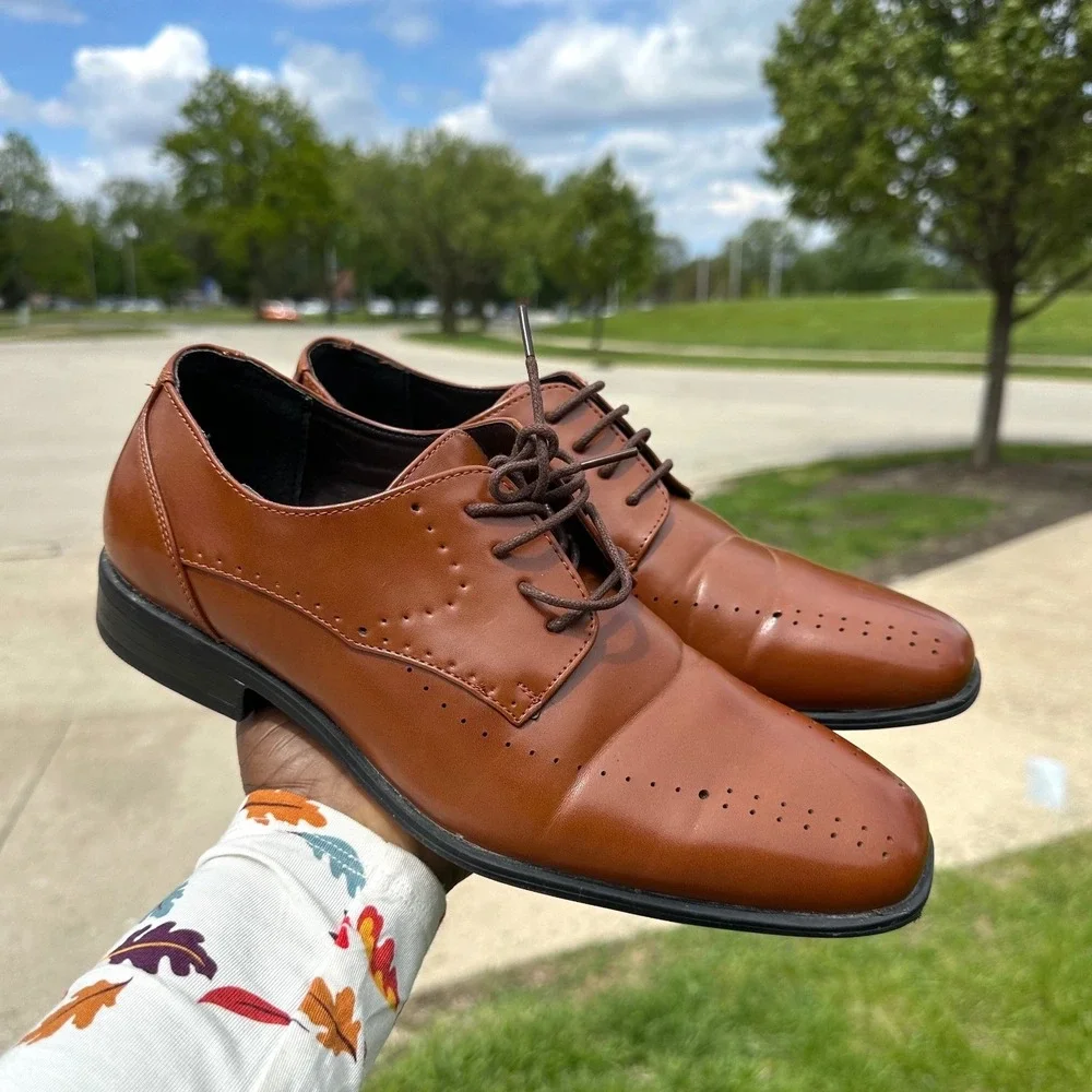 Stacy Adams Atwell Cognac Brown Oxford Lace Up Dress‎ Shoes Big Boys Size 7M